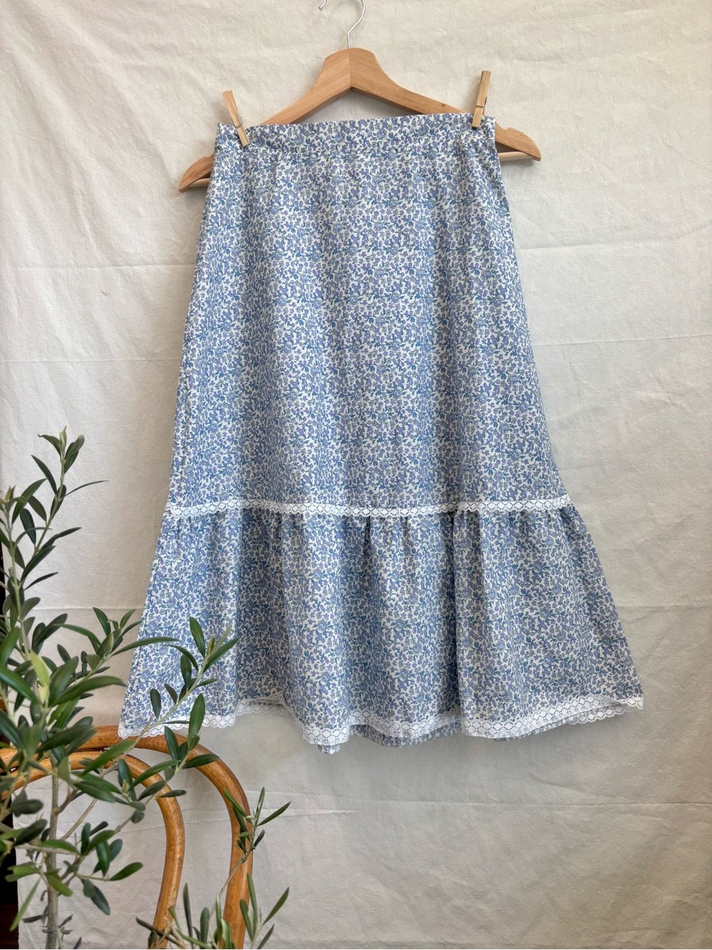 Cotton Blue Floral Tiered Maxi Skirt - Lightweight Women's Skirt